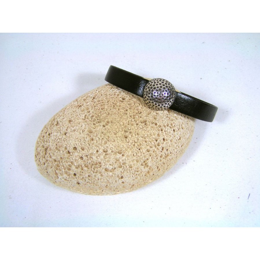 Runderleren armband zwart met magnetische sluiting golfbal