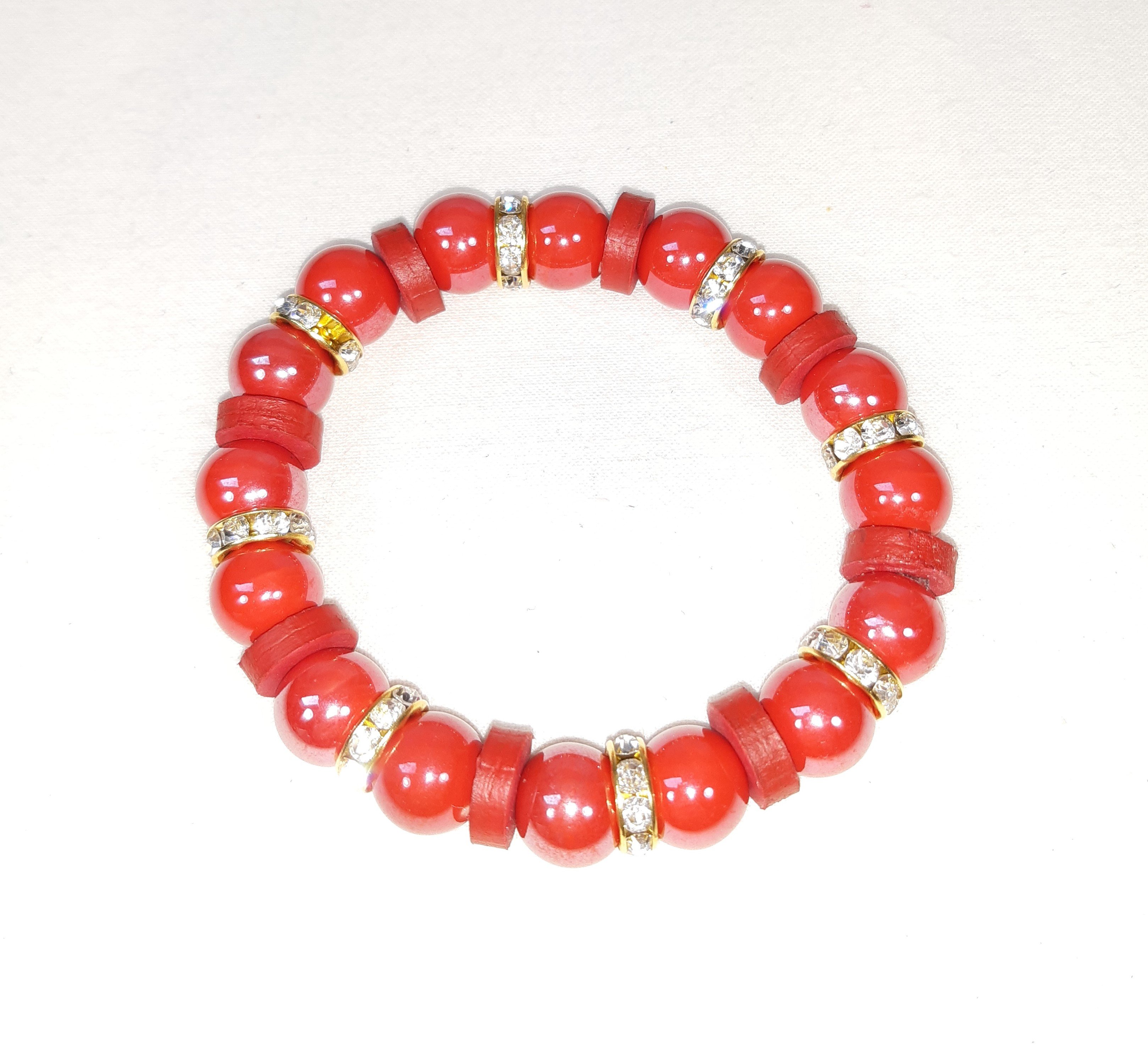 Bracelet extensible cuir et porcelaine