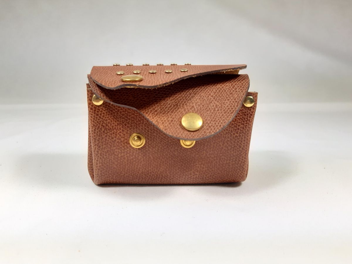 Retro portemonnee van generfd rundleer in hazelnootkleur