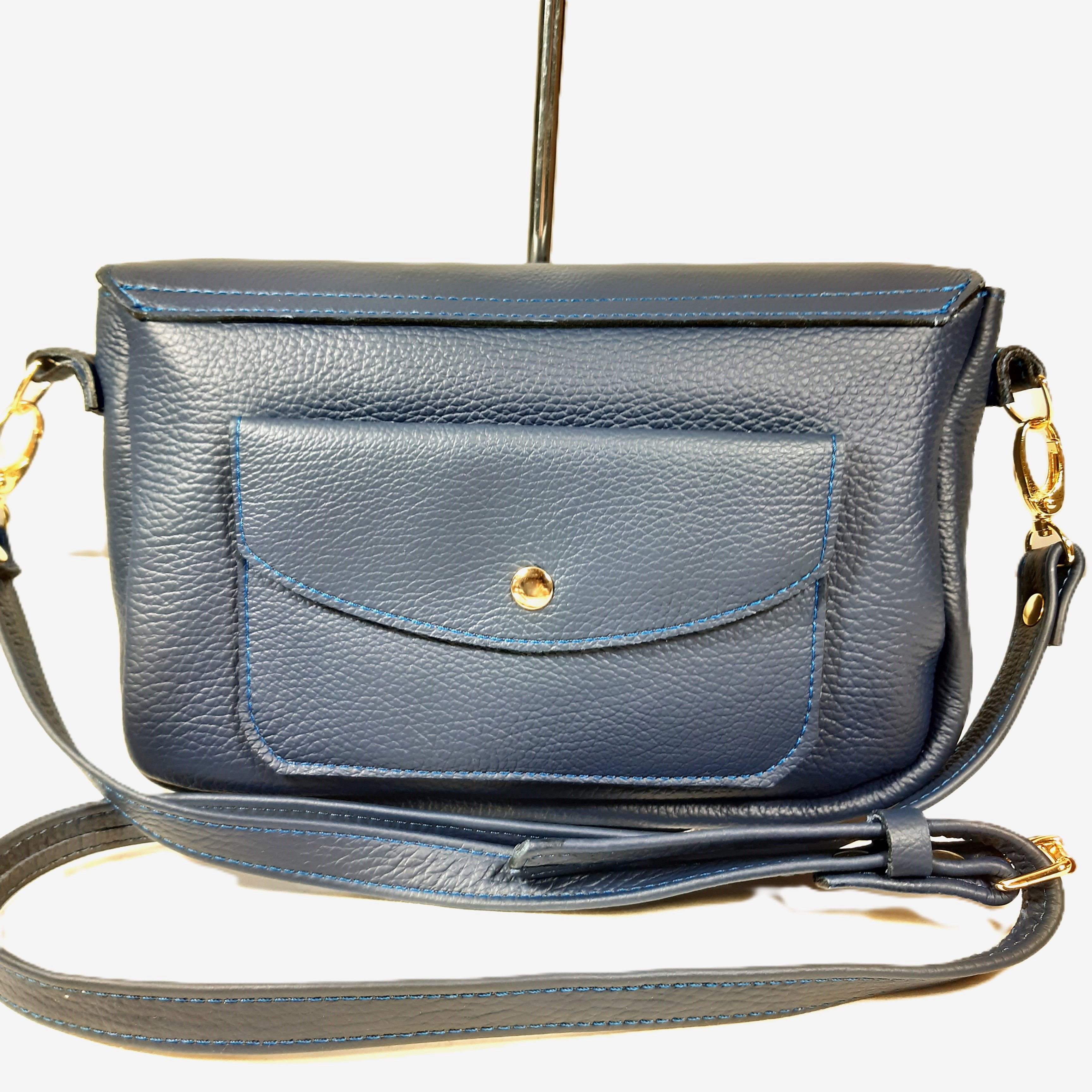 Sac baguette cuir bleu marine