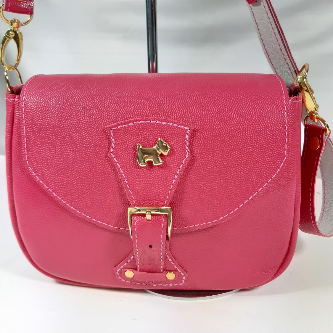 Fuchsia roze tas van rundsleer