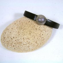 Runderleren armband zwart met magnetische sluiting golfbal